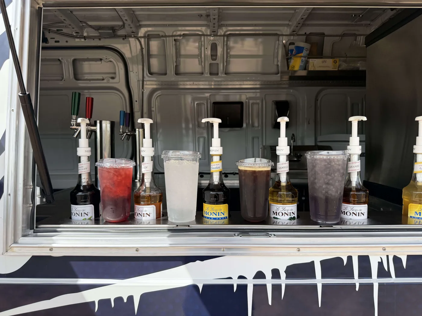 Drinks on tap inside the van